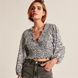 NWOT Abercrombie Long Sleeve Smocked Puff Sleeve Wrap Top